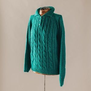Vintage 80s/90s Turquoise Cable Knit Collared Sweater